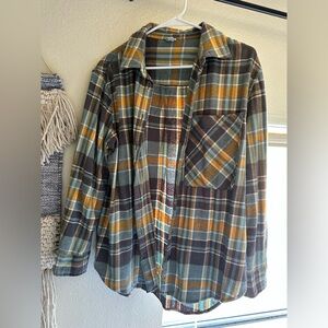 Aerie Green and Yellow Plaid Flannel Shirt